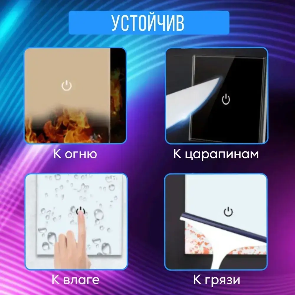 Сенсорный выключатель с подсветкой проводной одноклавишный, с рамкой из закаленного стекла, однокнопочный с винтовым креплением, для дома, офиса и коттеджа, современный и модный дизайн