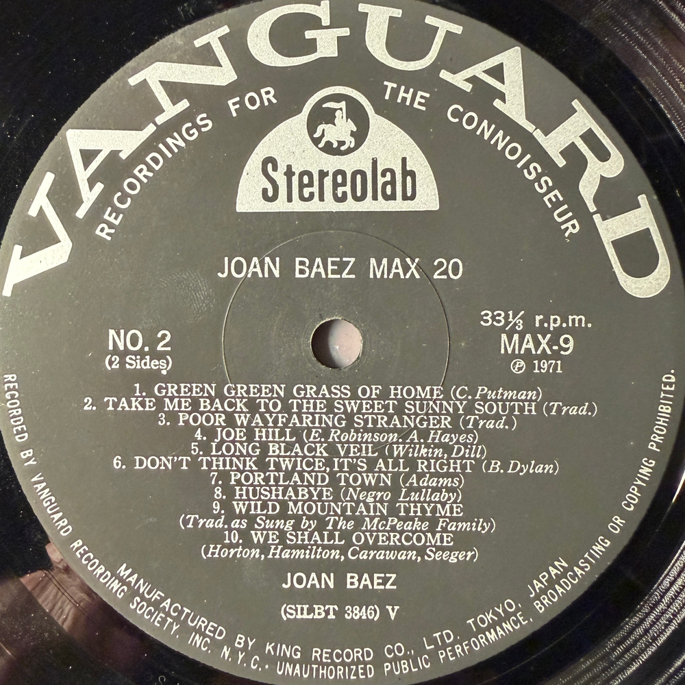 Joan Baez ‎– Joan Baez Max 20 (Япония 1971г.)