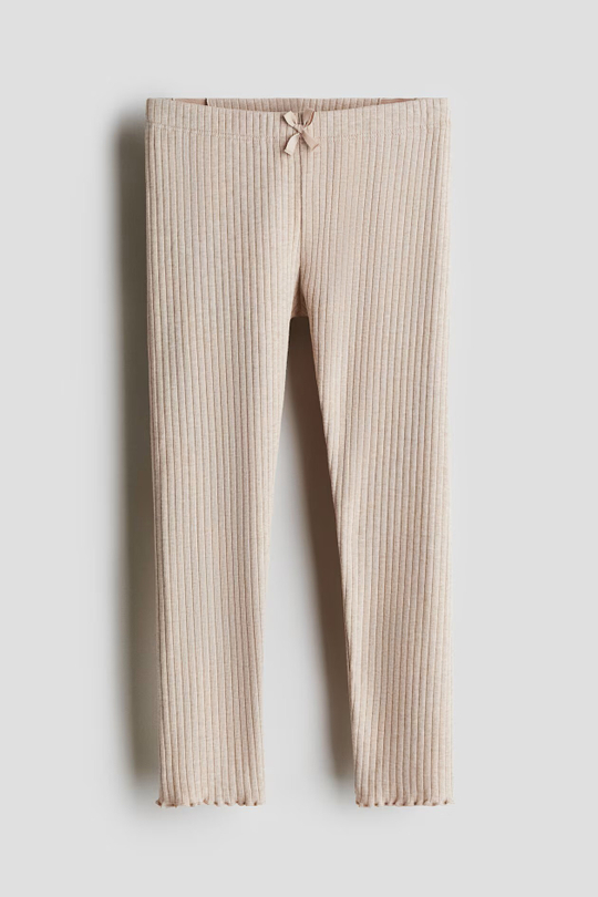 H&M Хлопковые легинсы в рубчик, бежевый