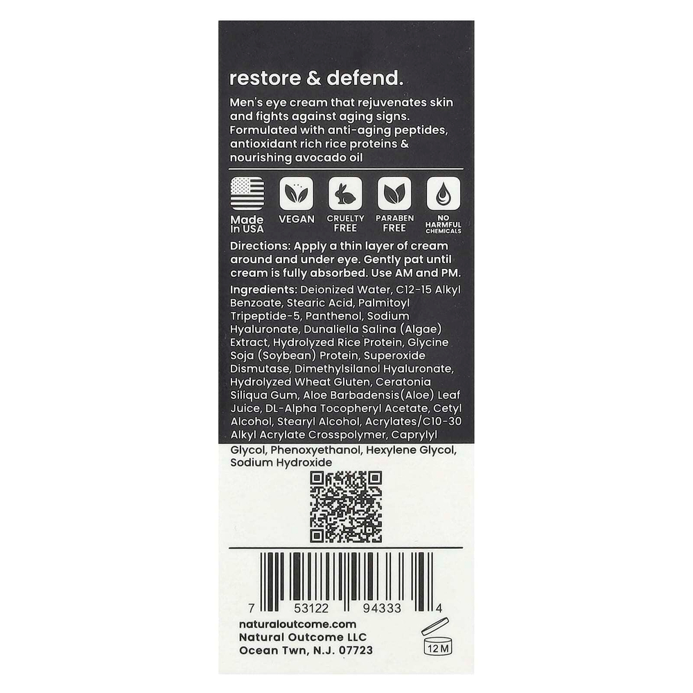 Natural Outcome, Manskin Restore & Defend, крем для кожи вокруг глаз, без отдушек, 15 мл (0,5 унции)