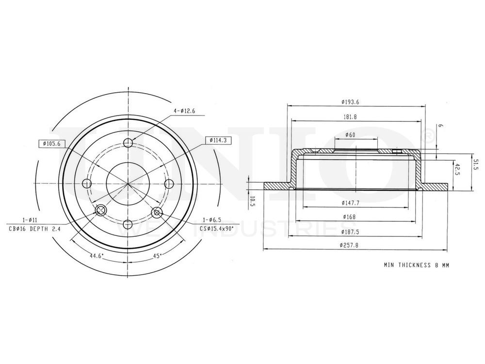 Диск тормозной задний UNIO BRD-20006