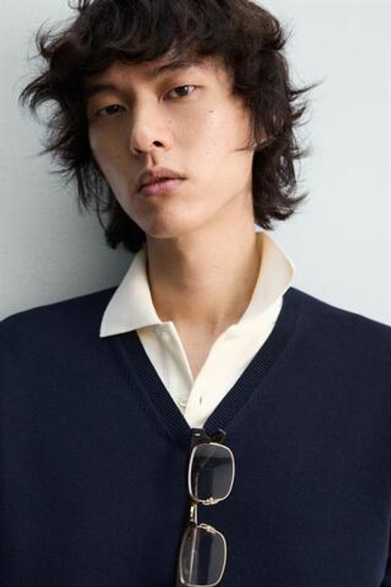 ZARA СВИТЕР СВОБОДНОГО КРОЯ С V-ОБРАЗНЫМ ВЫРЕЗОМ, МОРСКОЙ СИНИЙ