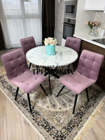 Круглый стеклянный раздвижной стол "Серый мрамор 262" и стулья "ГУЧИ" пыльная роза