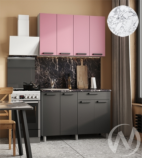 Кухня Кьяра 1.2м (корпус белый/карбон сакура; карбон вулкан) 26мм мрамор итальянский