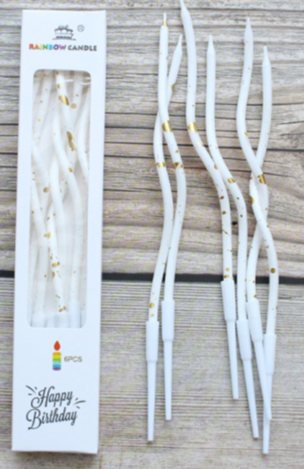 свечи спираль белые с золотом 6шт