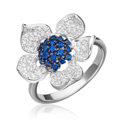 Кольцо «Пион» из белого золота с фианитами