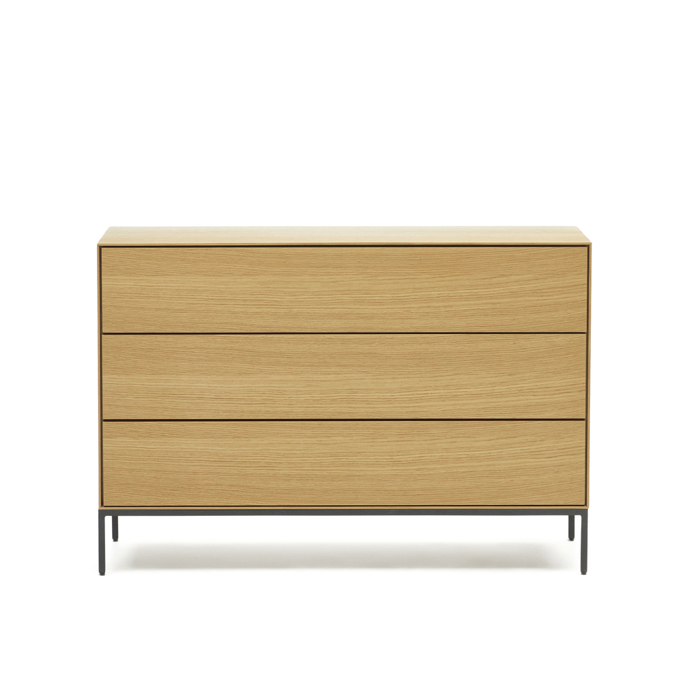 Vedrana Комод с 3 ящиками из дубового шпона со стальными ножками 110 x 75 см