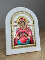 Семистрельная БМ, икона арочная, белое дерево, эмаль 105х140