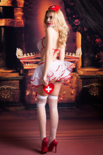 Костюм медсестры Candy Girl Lola боди, юбка, чулки, головной убор, маска, аксессуар OS