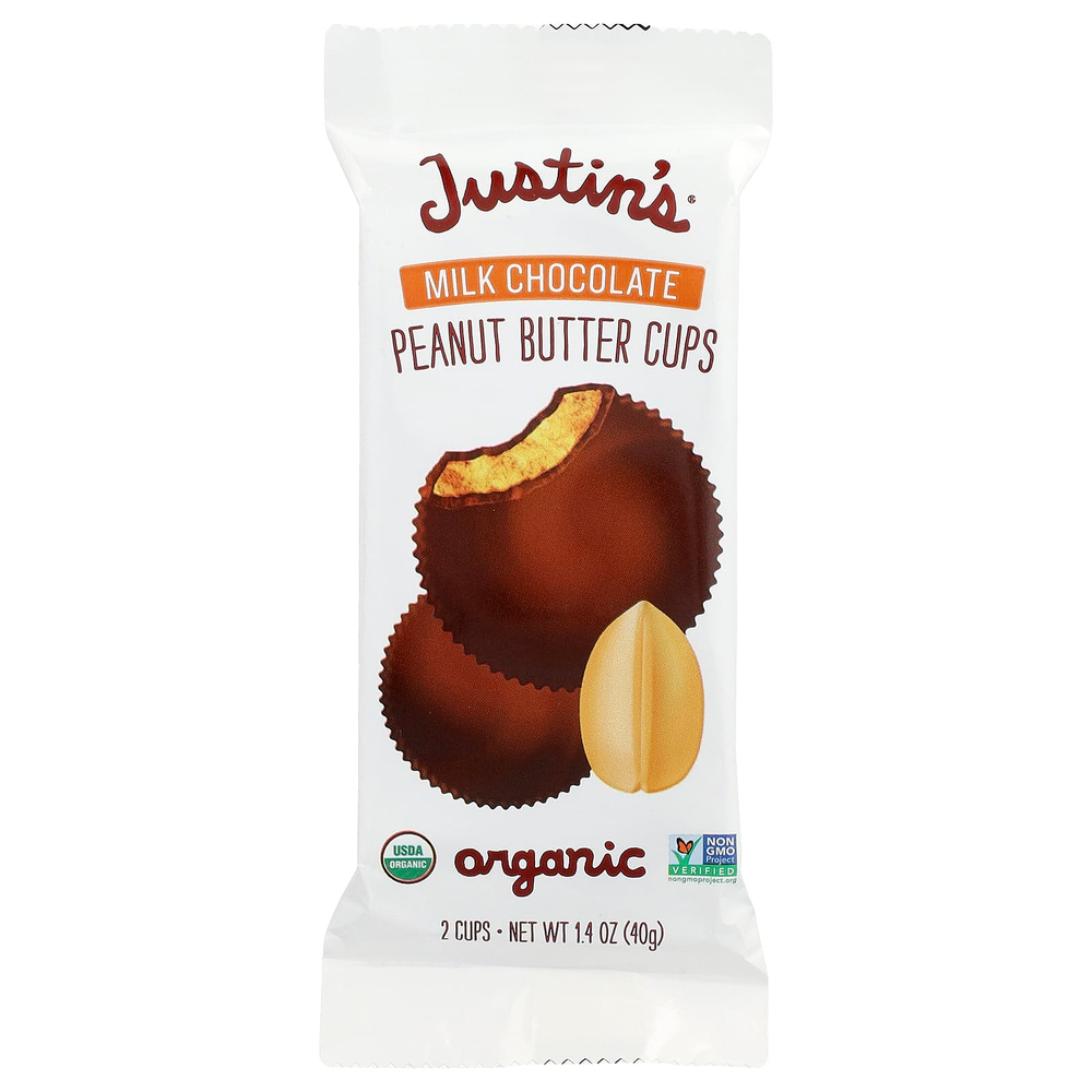 Justin's Nut Butter, Organic Peanut Butter Cups, Milk Chocolate, 12 Two-Cup Packages, 1.4 oz (40 g) Each