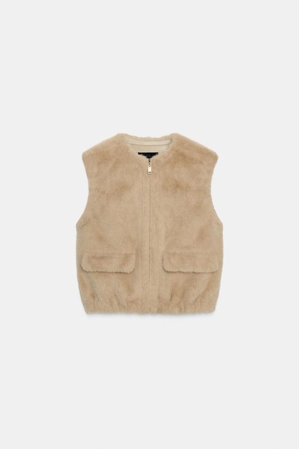 ZARA ЖИЛЕТ ИЗ ИСКУССТВЕННОГО МЕХА НА МОЛНИИ, РЫЖЕВАТО-КОРИЧНЕВЫЙ