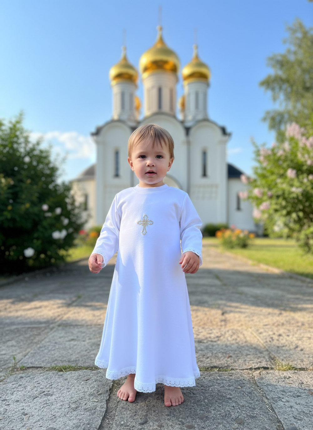 Крестильная рубашка "Кремовая/Белая" с вышивкой на груди