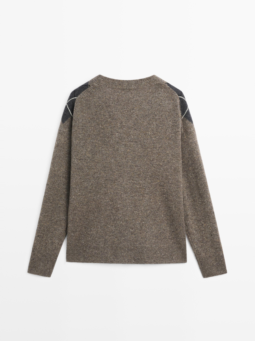 Massimo Dutti Кардиган из шерстяного трикотажа с узором «ромбы», кротово-коричневый