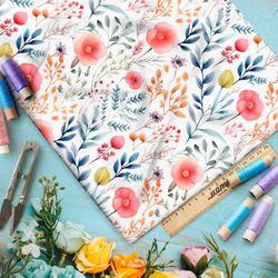 Ткань премиум флис полевые цветы с синими веточками