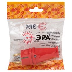 Вилка ЭРА VX10-R-IP44 каучуковая c заземлением 16А IP44 прямая красная