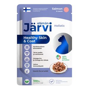 Пауч Jarvi для кошек для красивой шерсти и здоровой кожи, лосось, кусочки в желе