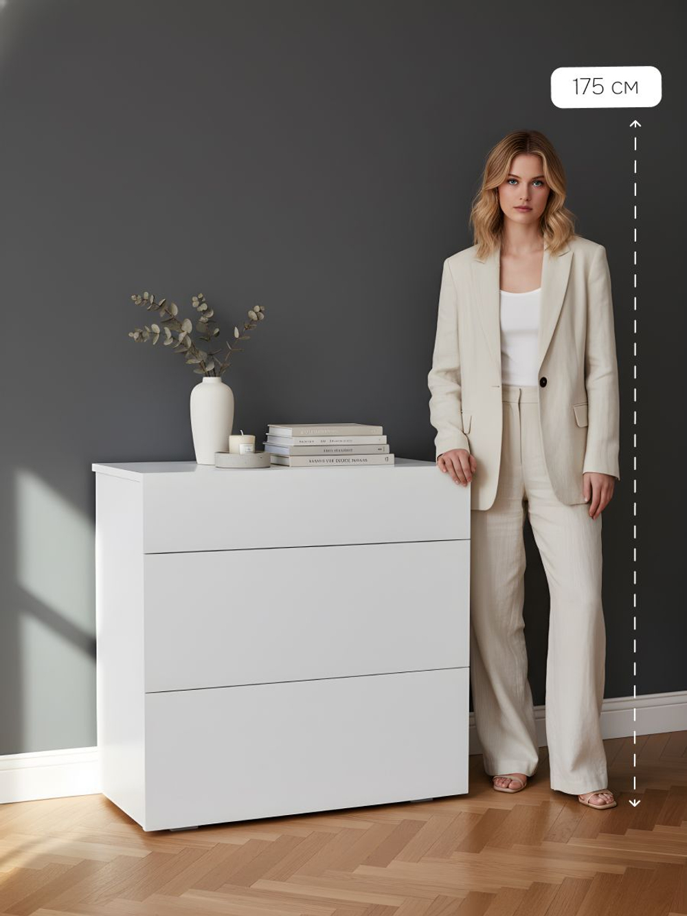 Комод, 72х31х70, Оланд, с ящиками, для одежды и игрушек, в прихожую и спальню, белый, Dipriz