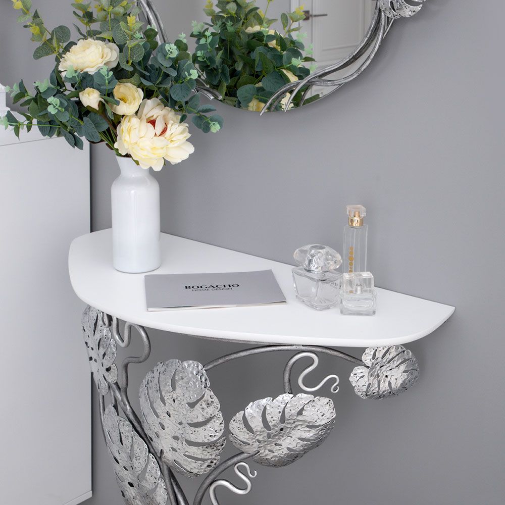 Консоль Monstera Deliciosa Wood (Монстера) Айс Античное серебро