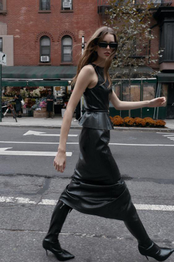 ZARA ЮБКА МИДИ ИЗ ИСКУССТВЕННОЙ КОЖИ, ЧЕРНЫЙ