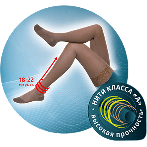 Чулки компрессионные плотные с ажурным верхом, PRO, I класс компрессии JW-215      (Размер: 5, Цвет: черный)