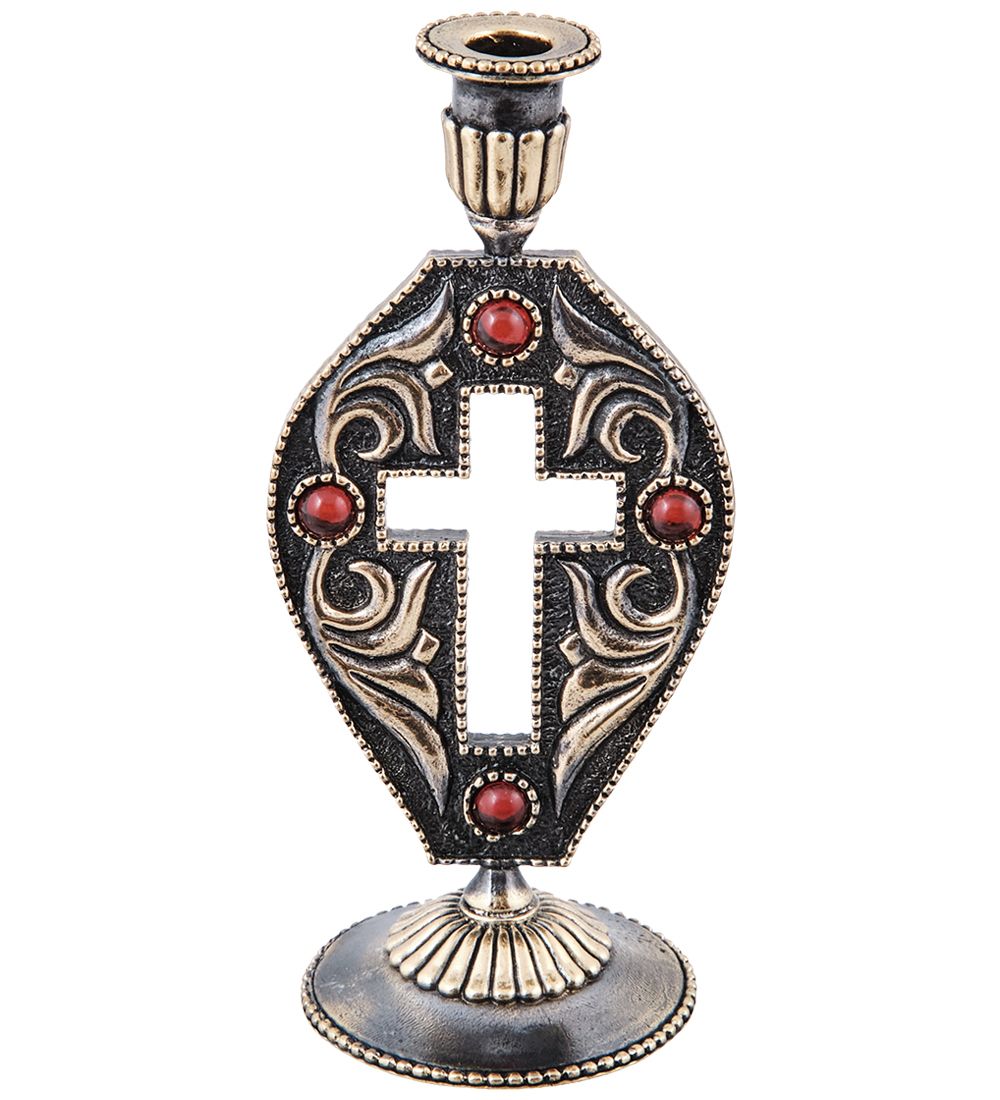 Народные промыслы AM-3966 Подсвечник «Крест Ажурный» (латунь, янтарь)