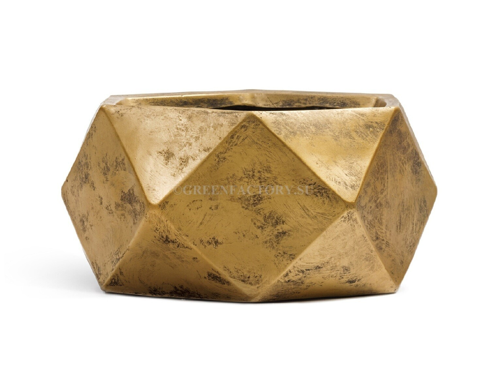 Кашпо TREEZ ERGO - серия Rombo - Низкая чаша-многогранник - Состаренное золото