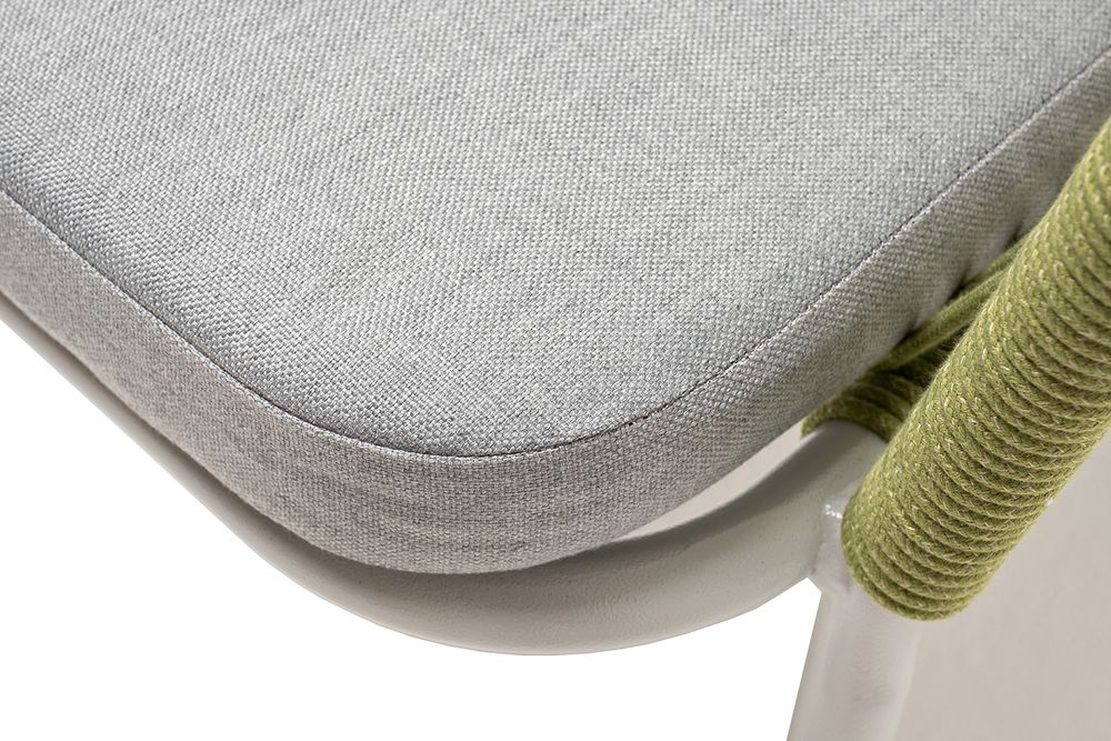 "Марсель" стул плетеный из роупа, каркас алюминий светло-серый (RAL7035) шагрень, роуп салатовый меланж круглый, ткань светло-серая