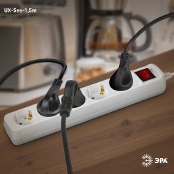 Удлинитель электрический ЭРА UX-5es-1,5m с заземлением с выключателем 5 розеток 1,5м ПВС 3x0,75мм2 10А
