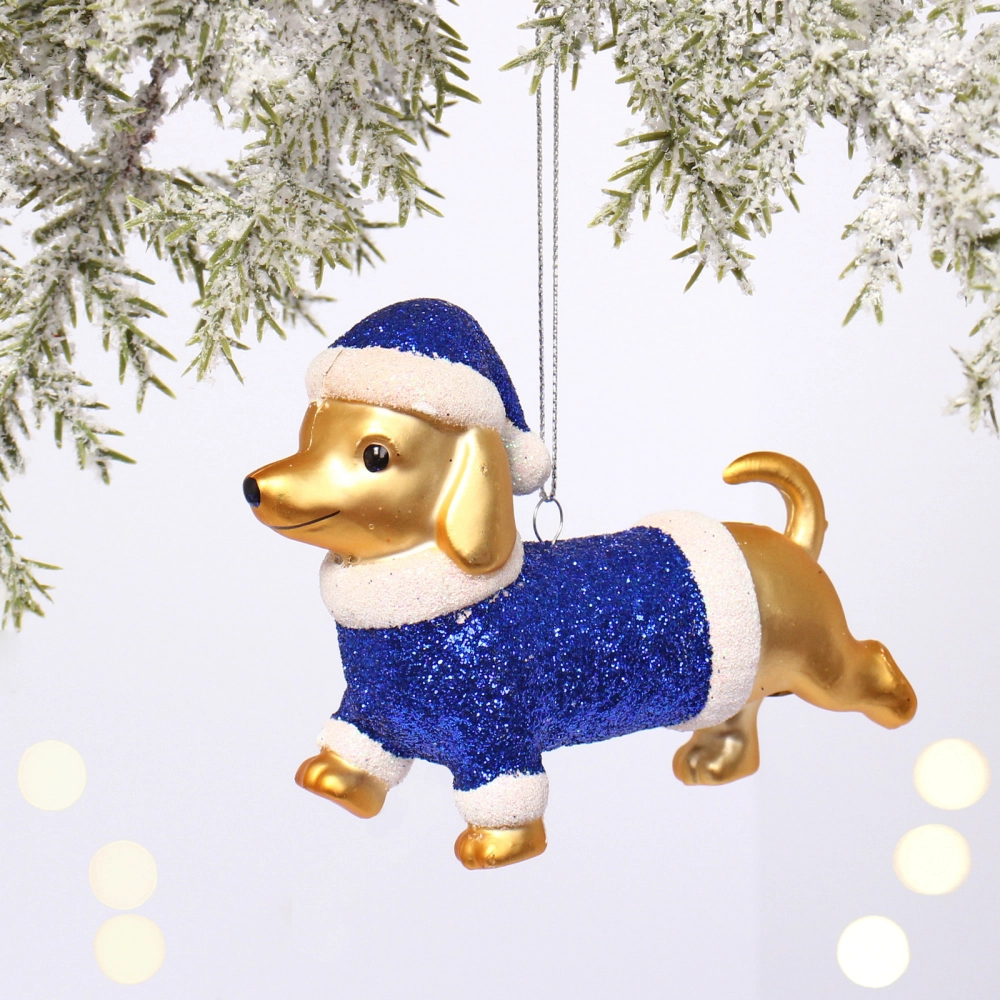Ёлочная игрушка «Волшебная такса» 3,5*12*8,5 см, Сапфир