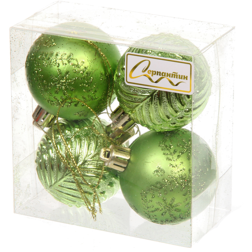 Новогодние шары 5 см (набор 4 шт) «Лесная тайна», салатовый
