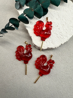 Подвеска "Петушок на палочке" ручной работы, позолота 14к, алый 30*35 мм