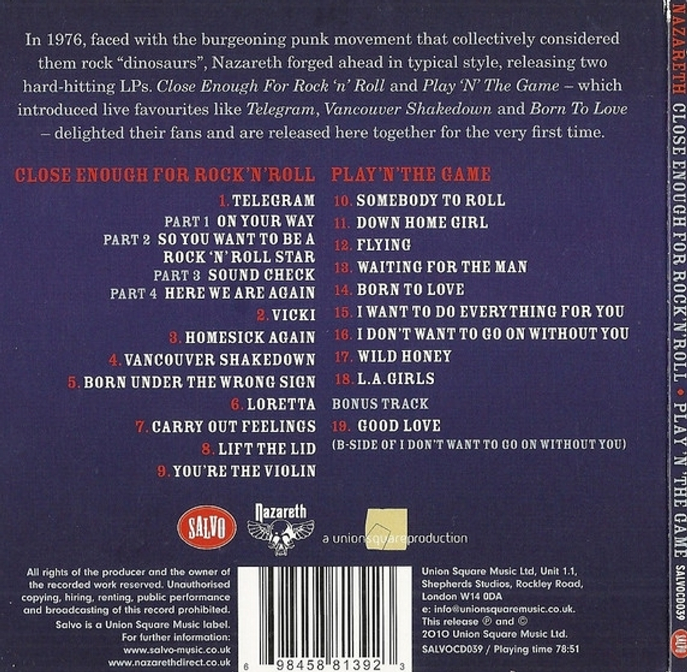 Nazareth / Close Enough For Rock 'N' Roll + Play 'N' The Game (CD)