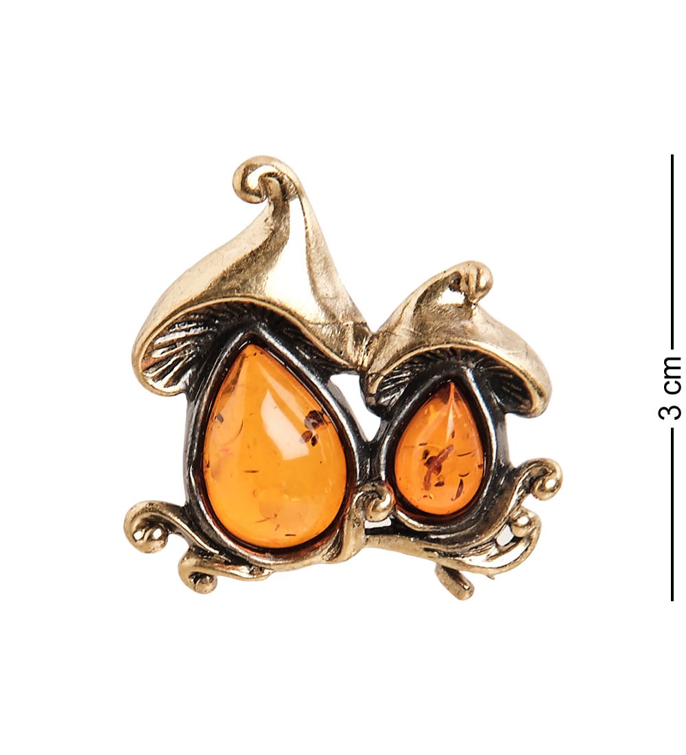 AM-2321 Брошь «Грибочки» (латунь, янтарь)