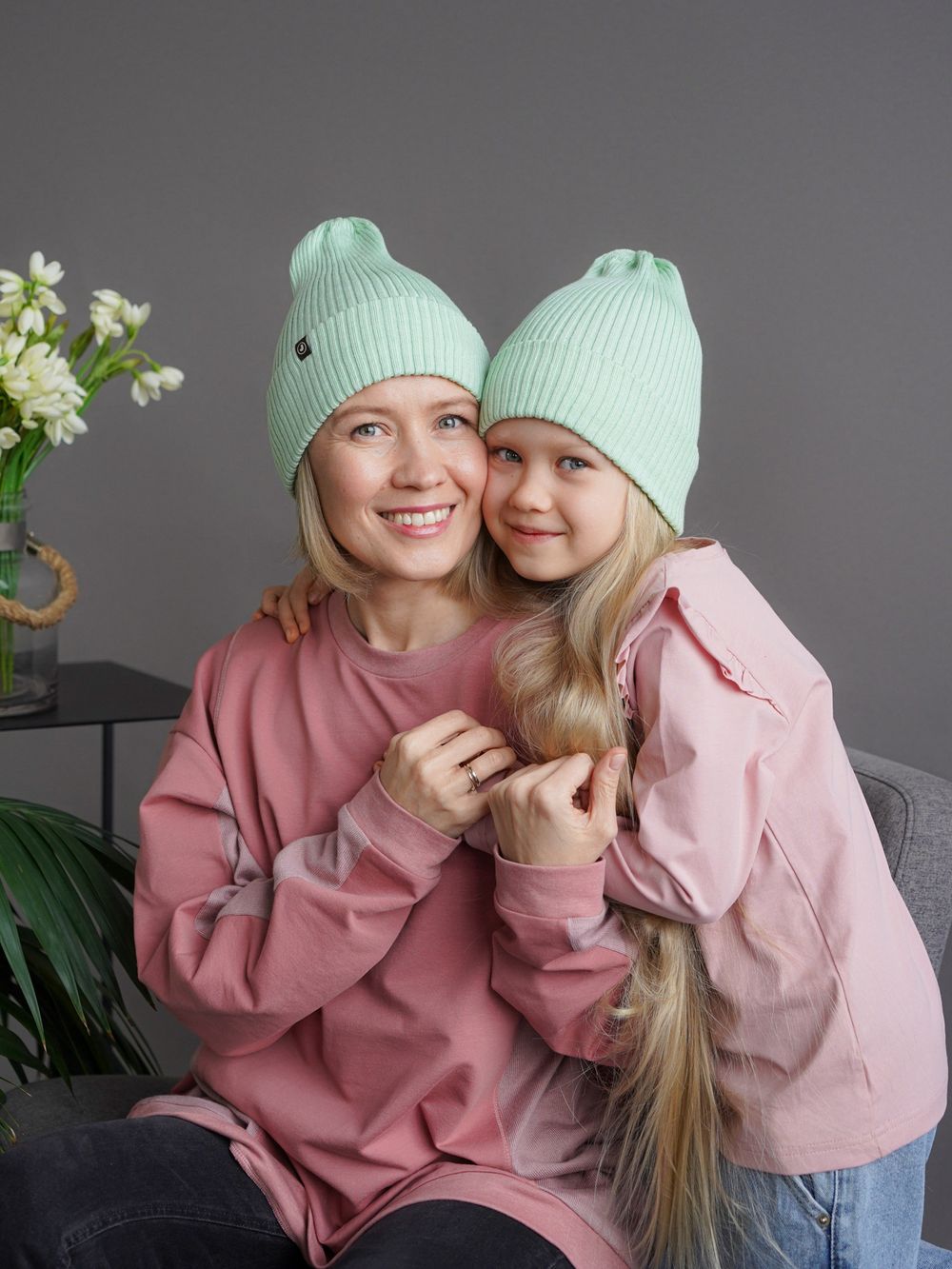 Шапка вязаная-резинка хлопковая КЭП(Шалфей)