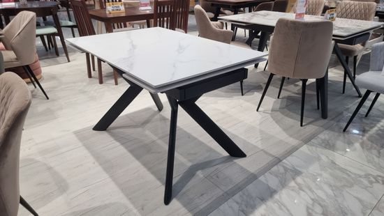 Стол "БРИДЖ" 120-180 керамика Snow Mountain Stone мат., опора черный муар