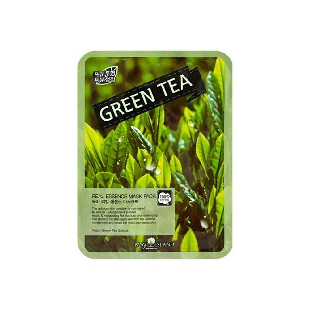 Маска тканевая для лица с зеленым чаем MAY ISLAND Real Essense Green Tea Mask Pack