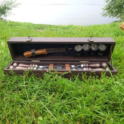 Набор с шампурами Квартет, 9 предметов на 4 персоны, кейс экокожа