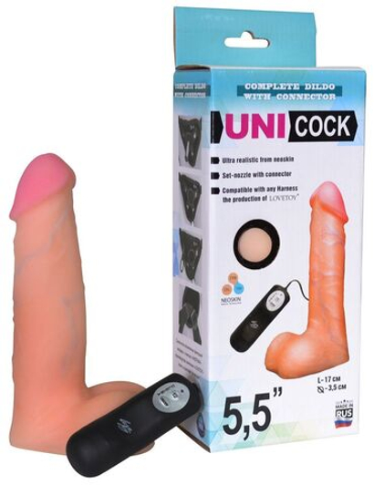Фаллическая насадка Харнесс UNICOCK 5,5" с вибрацией - 17 см.
