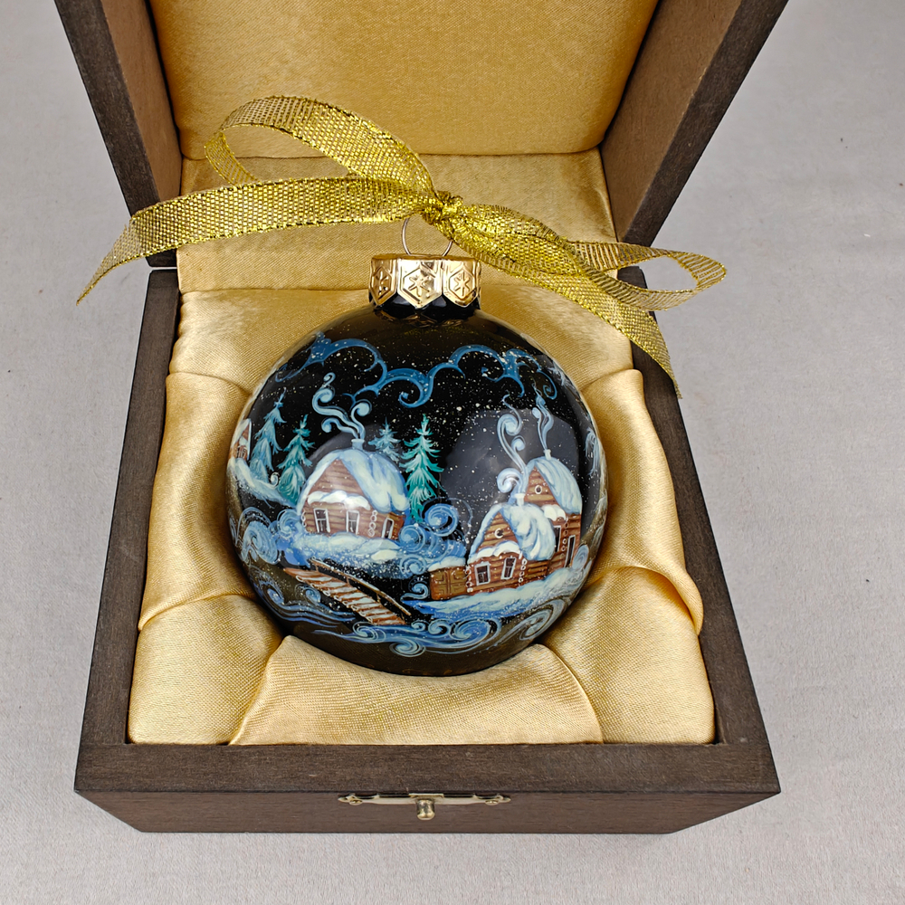 Шар новогодний с ручной росписью "По-щучьему велению" в футляре