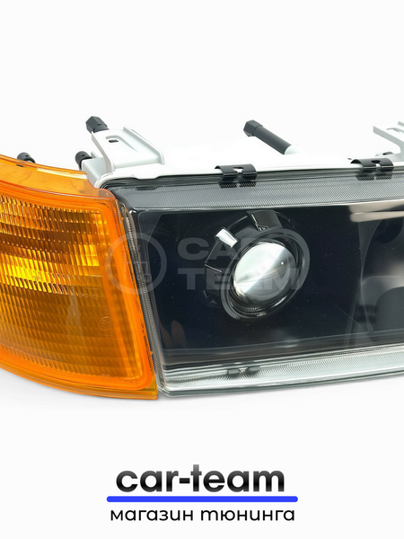 Фары на ВАЗ 2110, 2111, 2112 передние с Bi LED модулями 2.5 дюйма, черная маска, желтые поворотники (под ключ)