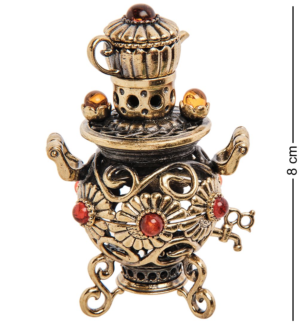 Народные промыслы AM-3234 Фигурка «Самовар Хризантема» (латунь, янтарь)