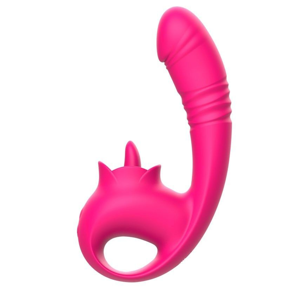 Розовый изогнутый вибратор с фрикциями - 19,7 см. (Цвет: розовый)