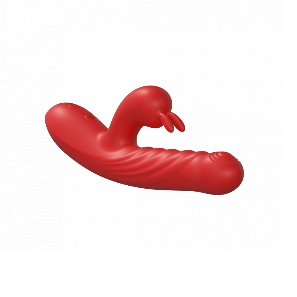 Красный силиконовый вибратор-кролик с фрикциями - 22 см. (Цвет: красный)