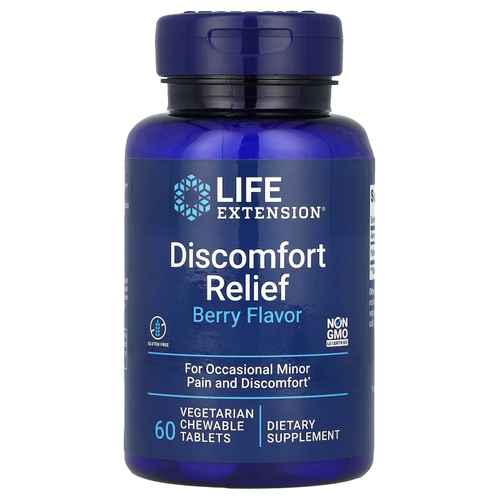 Life Extension, средство для облегчения дискомфорта, с ягодным вкусом, 60 вегетарианских жевательных таблеток