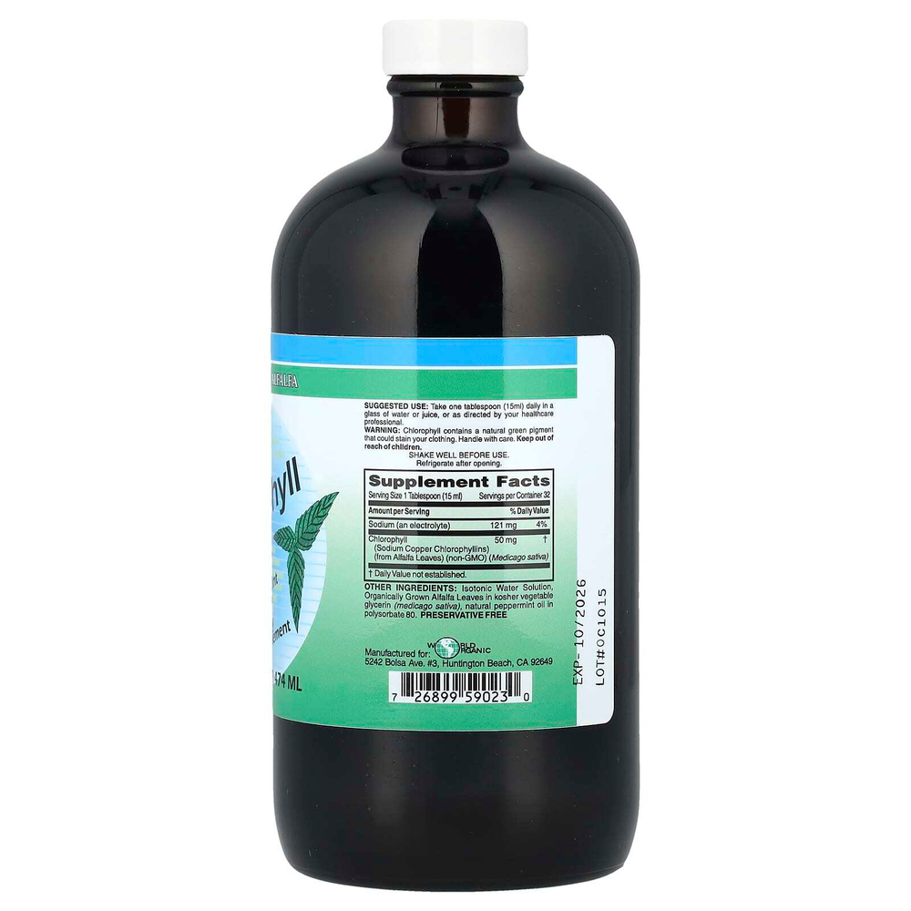 World Organic, жидкий хлорофилл, натуральная мята, 50 мг, 474 мл (16 жидк. унций)