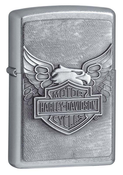 Легендарная классическая американская бензиновая широкая зажигалка ZIPPO Classic Street Chrome™ серебристая матовая из латуни и стали с логотипом Harley-Davidson® ZP-20230