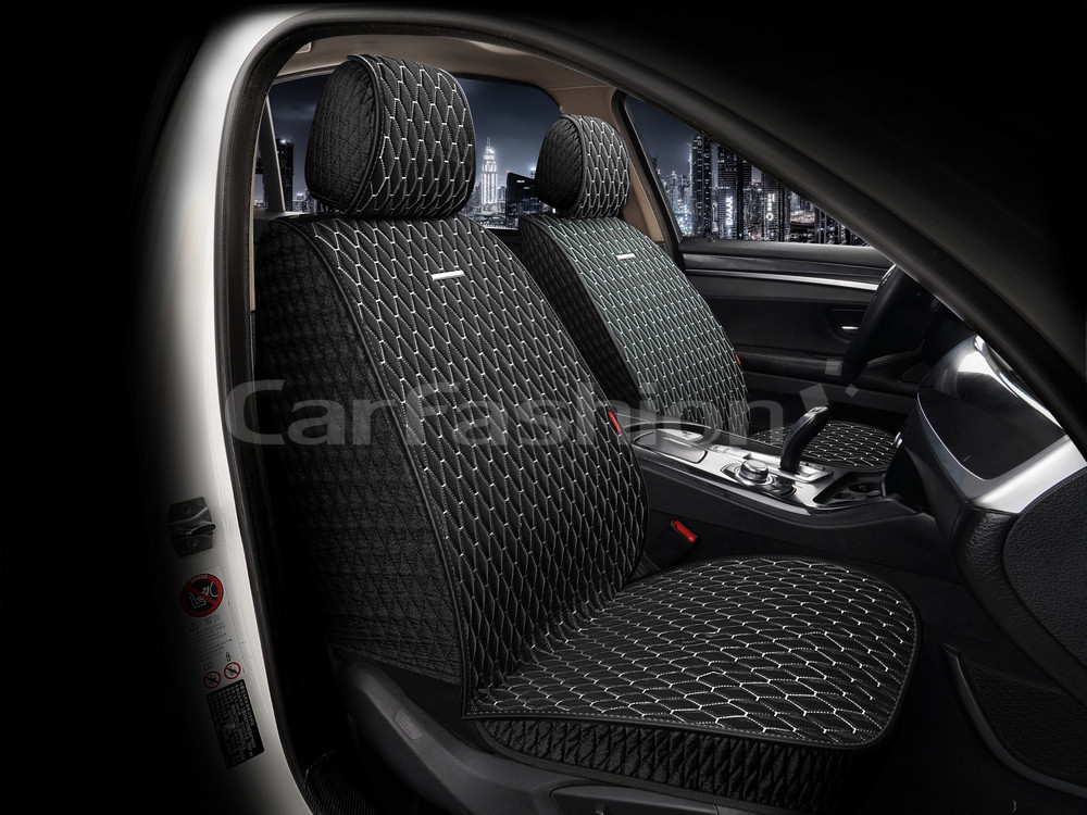 Накидки сидений Перед CarFashion (2шт) -Фронт «ICEBERG FRONT» 26191 -ШЕЛК иск черный/черный/св.серый