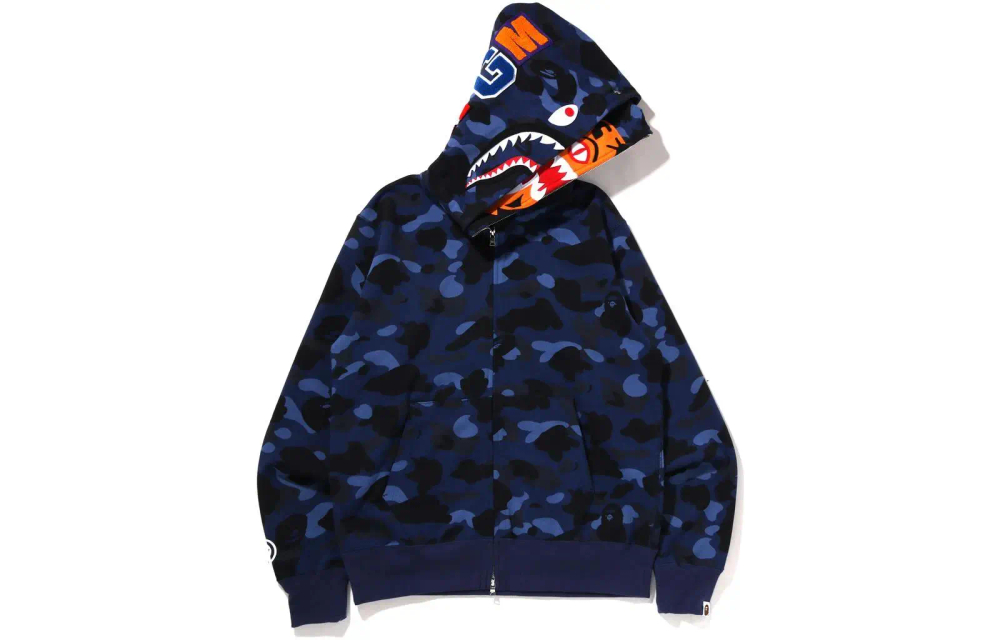 A Bathing Ape Color Camo Tiger Shark Wide Full Zip Double Hoodie Ss22