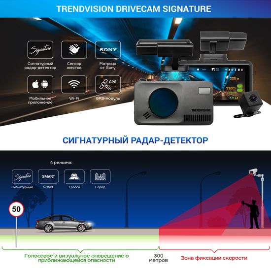 Радар-детектор с видеорегистратором - TrendVision DriveCam Signature 2CH