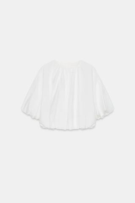 ZARA ТОП ИЗ ПОПЛИНА С ОБЪЕМНЫМИ РУКАВАМИ, БЕЛЫЙ